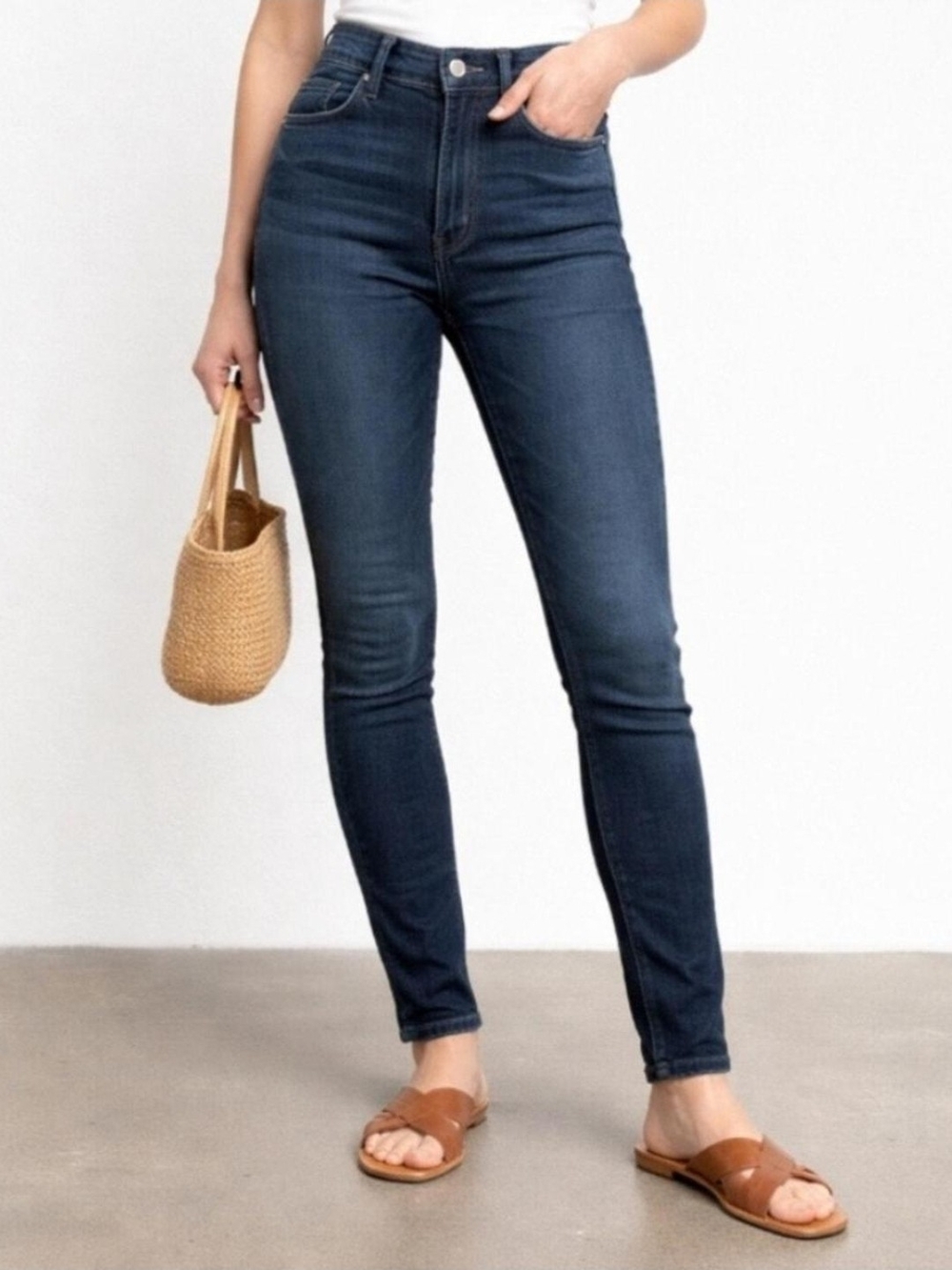 Everlane Dark Indigo High-Rise Clean Denim Skinny Regular Jeans Deep Blue Wash
